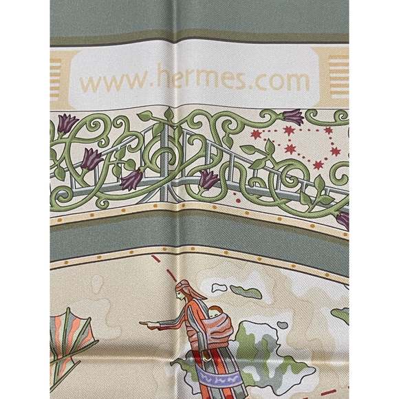 HERMES Hermes 90cm Green & Beige "www.hermes.com," by Christine Henry Silk Scarf - Picture 2 of 6